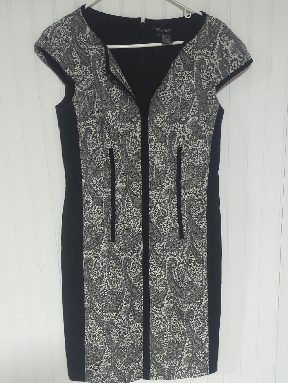Etcetra Paisley Floral Panel Sheath Dress with Cap Sleeves